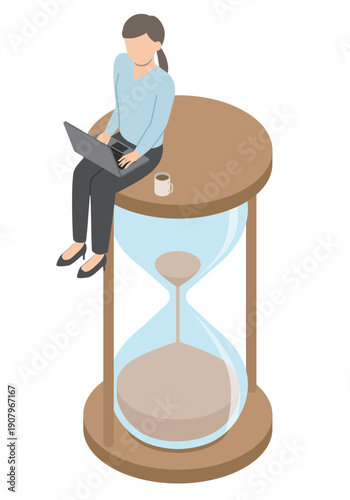 時間に追われている女性・アイソメトリック