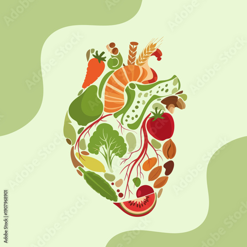 Illustration of Human Heart Made with Vegetables.