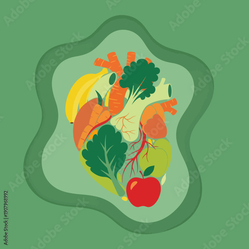 Assorted Fresh Vegetables and Fruits Illustration.