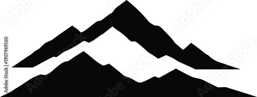 Black Mountain Silhouette Isolated on White Background