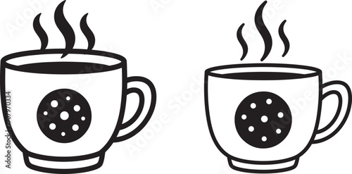 Two coffee mugs silhouettes with cookie stickers