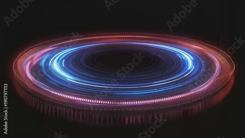 Colorful light trails forming a circular pattern on black background  