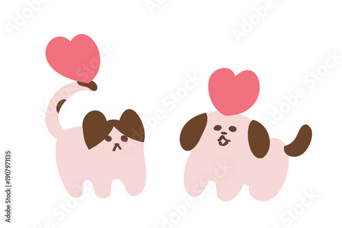 ハートを持っているゆる可愛い犬と猫のイラスト