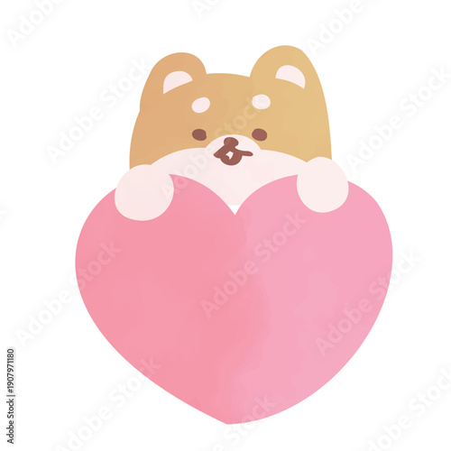 ハートのモチーフからひょっこり顔を出す可愛い柴犬のフレーム