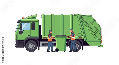 Garbage Truck and Sanitation Workers Illustration