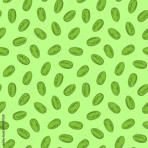 doodle pistachio pattern background for packaging. pistachio seed Seamless pattern Hand drawn sketch. Pistachio nuts pattern background. Vector doodle pistachio nuts seamless pattern background.