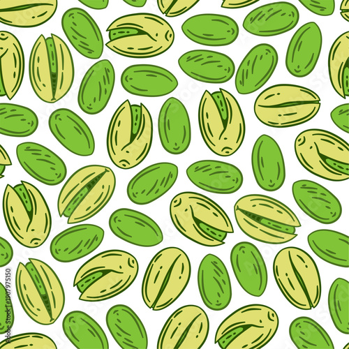 doodle pistachio pattern background for packaging. pistachio seed Seamless pattern Hand drawn sketch. Pistachio nuts pattern background. Vector doodle pistachio nuts seamless pattern background.
