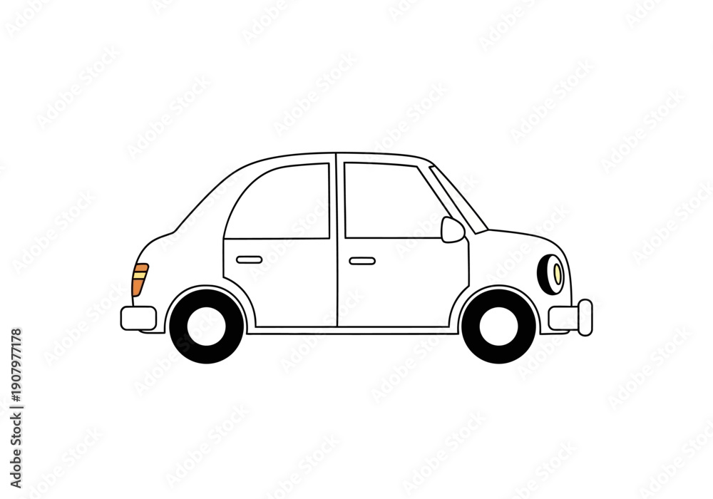 Fototapeta premium Outline drawing of a small fourdoor hatchback car in profile