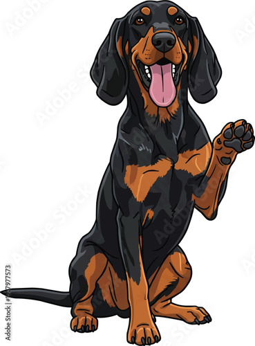 Slovensky Kopov Dog sitting raising paw cute interaction pose