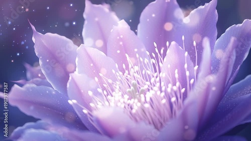 Magical purple flower glowing with soft dreamy sparkles
