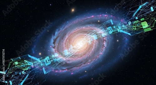 Vibrant spiral galaxy with swirling clouds of gas and dust