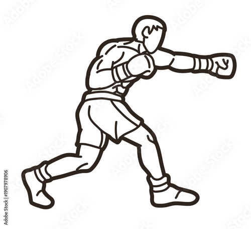 Outline Boxing Sport Kickboxing Muay Thai Boxer Action Cartoon Graphic Vector