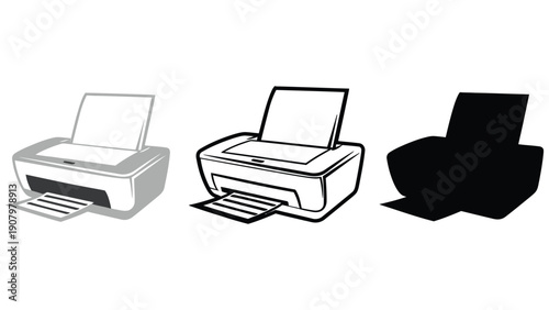 Three different styles of a printer are shown.