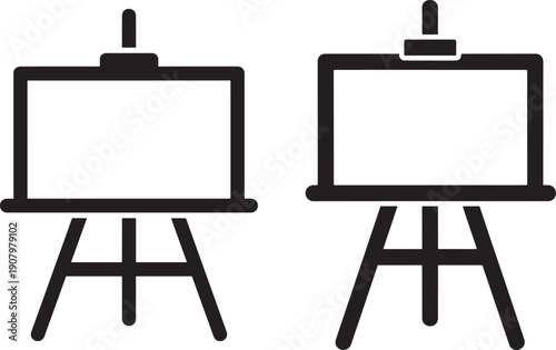 Silhouette illustration of two black art easels