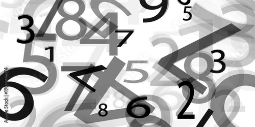 Falling colorful messy numbers. Math study concept with flying digits. Posh back to school mathematics banner on white background. VECTOR 10