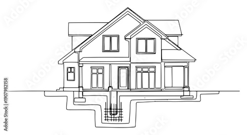 cross section of a residential house showing underground foundation structure