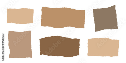 collection of vintage torn brown paper sheets with textured grunge surface
