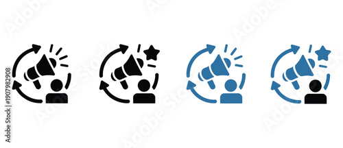 Advertise icon set multiple style collection, including line, solid, outline, and filled icons