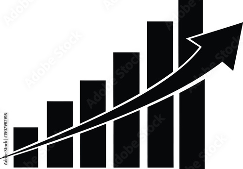 Growing graph trend analysis with increasing bar chart and upward arrow