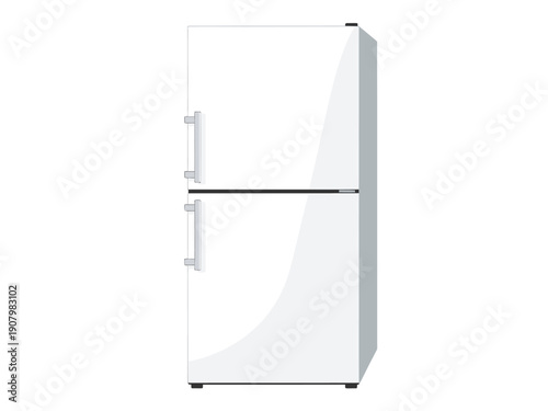 Front view of a white twodoor refrigerator with vertical handles