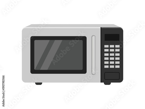 Light gray microwave oven with a dark control panel and viewing window
