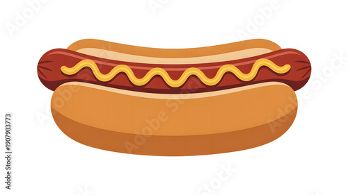 Delicious hot dog with yellow mustard on a toasted bun