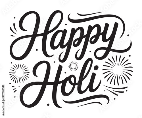 Happy Holi Celebration Typography with Fireworks
