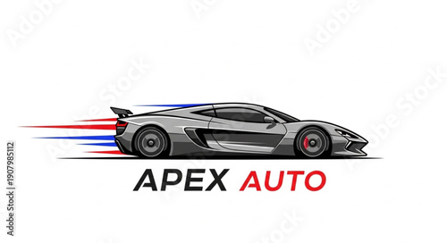 Silver Sports Car Speed Motion Lines.