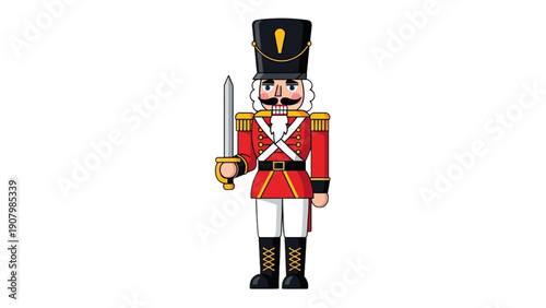 Illustration of a toy soldier holding a sword in a standing position