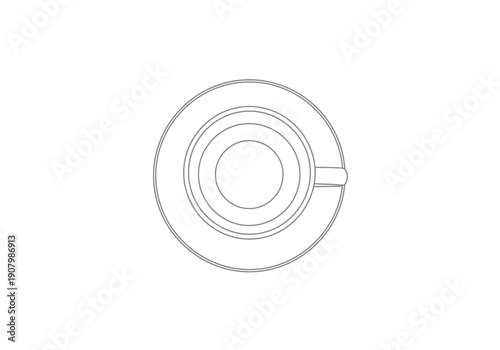 Simple line drawing of a coffee cup on a plain white background, viewed from directly above, showcasing minimalistic design