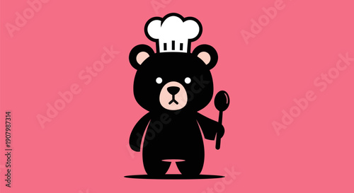 Chef bear cartoon on pink background