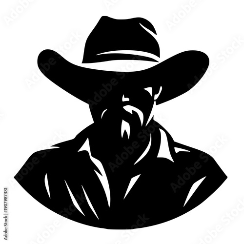cowboy with hat , vector illustration of a cowboy , silhouette of a cowboy 