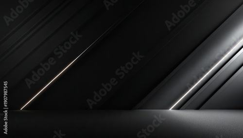 Minimalist dark gray background with angled lines and subtle illumination, abstract and modern