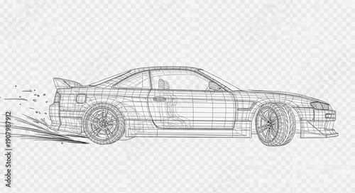 Sketch of a sports car in motion with motion blur effect.