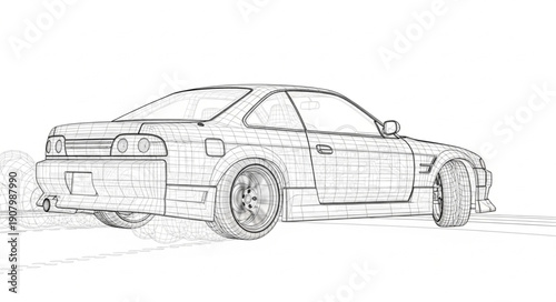 Sketch of a vintage sports car side view.