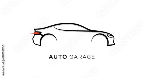 Simple line drawing of a sports car with auto garage text.