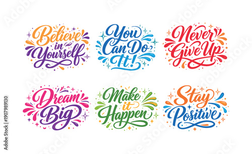 Motivational quotes and sayings in colorful calligraphy for inspiration and encouragement