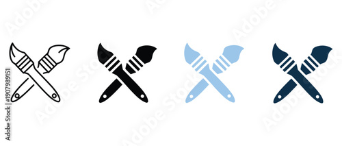 Brush icon set multiple style collection, including line, solid, outline, and filled icons, perfect for art, painting, digital design