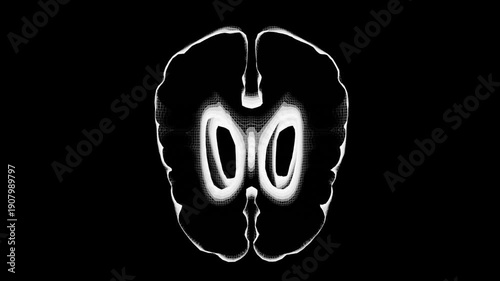 A digital brain in a grid. A minimalistic model for research. Monochrome neuro-brain.