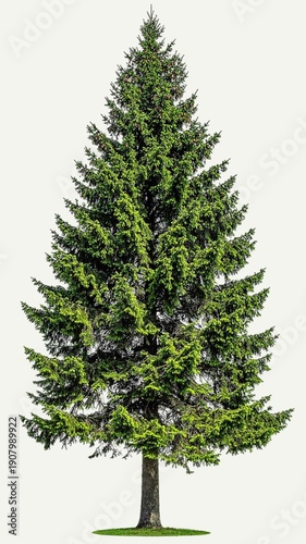 Norway Spruce Tree Isolated on White Background, Picea abies Dense Evergreen Conifer with Symmetrical Pyramid Shape Concept