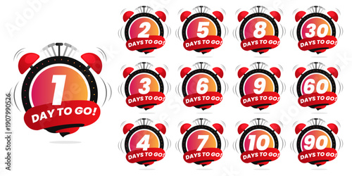 Days To Go Countdown banner template design. 1,2,3,4,5,6,7,8,9,10,20 days left countdown icon. vector	
