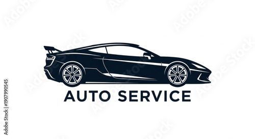 Sleek Black Sports Car Silhouette with Auto Service Text.
