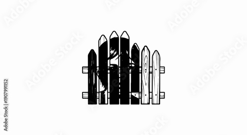Woman's face peeking through a picket fence