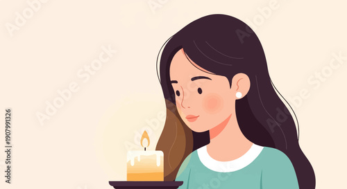 Woman holding a lit candle in soft light