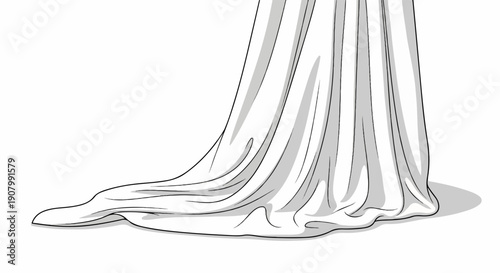White fabric flows and folds with dramatic shadows, pooling on the floor