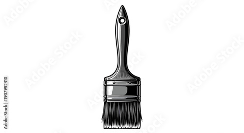 Classic paintbrush with black and silver handle ready for use