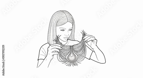 Young woman holding a detailed feather ornament