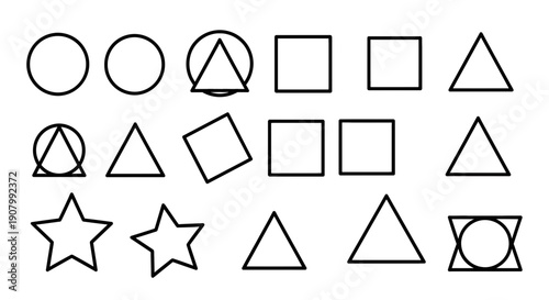 Collection of geometric shapes with varying outlines and internal details