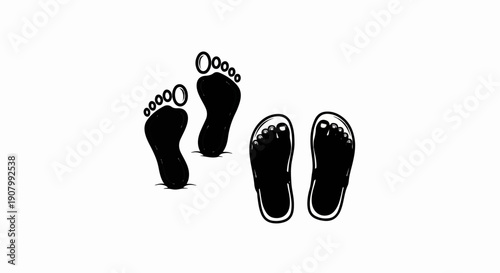 Two pairs of black, stylized footprints on a white background