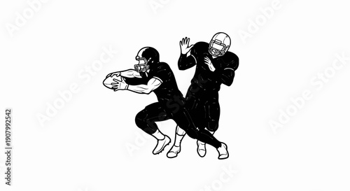 Two football players in uniform, one in possession of the ball